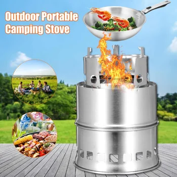 

Large Size Camping Wood Stove Split Portable Gas Stainless Steel Gas Firewood Burners Backpacking Picnic Furnace Outdoor Stove