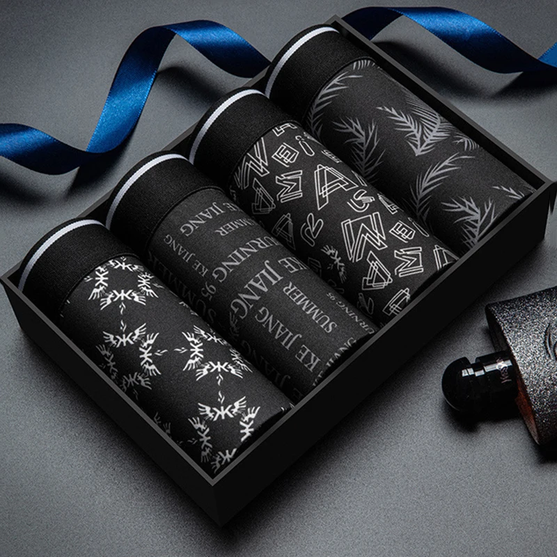 4 Pcs/Lot Men's Boxer Briefs Ice Silk Fiber Soft Comfortable Breathable Trendy Fashion Men Underwear