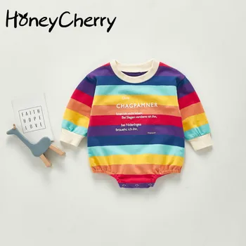 

Autumn Baby Onesie Baby Long Sleeve Rainbow Jumpsuit Crawling Clothes Baby Girl Doll Collar Comfortable Triangle Romper