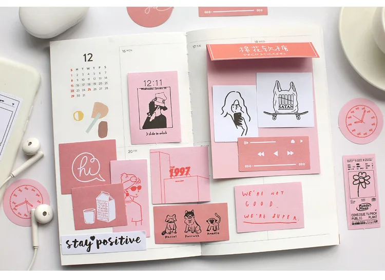 60 Sheets Aesthetic Illustrated Stickers