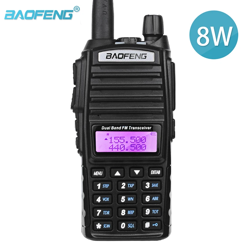 Черный Baofeng UV-82 портативная рация UV 82 портативная двухсторонняя рация двойная PTT Ham CB радиостанция укв 8 Вт 10 км UV82 охотничий трансивер - Цвет: Черный