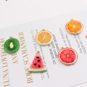 

Hot 10PCS Fruit Charms Watermelon Grapefruit Lemon Orange Kiwi Pendants Enamel Oil Drop Charms Jewelry Making Decor Accessory