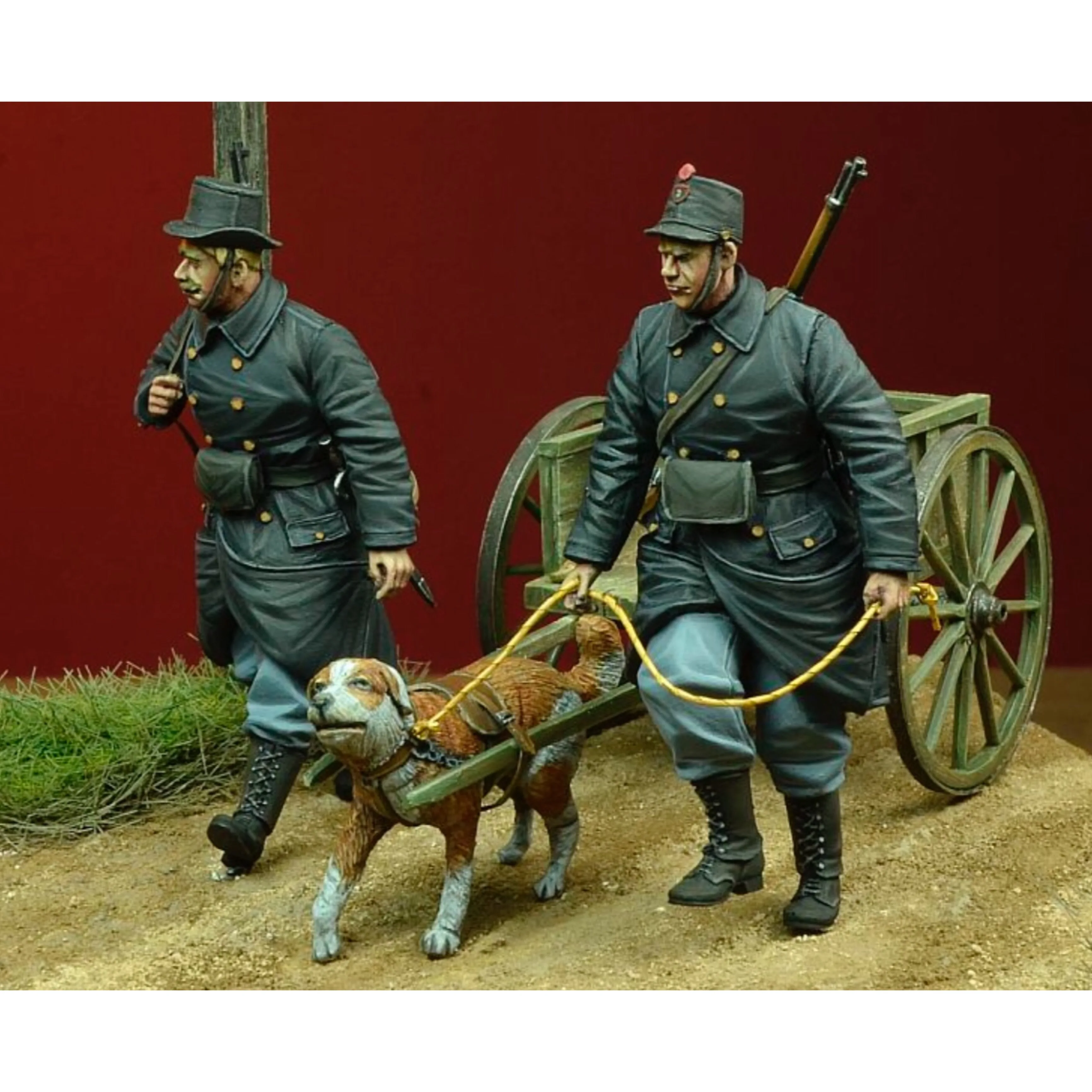 1/35 Resin Model Figure GKï¼ŒMilitary theme of World War I (Two people and a dog pull the car) Unassembled and unpainted kit