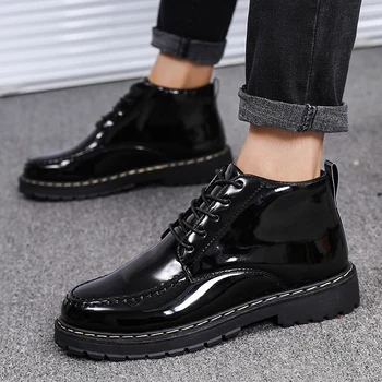 

mens casual business wedding formal dresses patent leather boots gentleman platform shoes spring autumn ankle boot botas hombre
