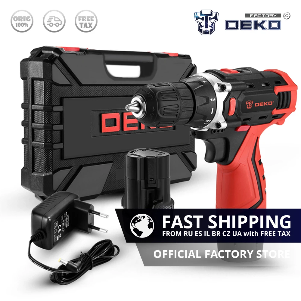 Factory Outlet DEKO New Banger 12V Cordless Drill Electric Screwdriver Adjustable Speed Work with DC Lithium-Ion Battery