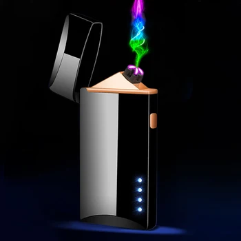 

2020 USB Electric Lighter Double Arc Plasma LED Power Display Cigarette Lighter Windproof Electronic Metal Lighter Gifts For Men