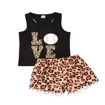 

Little Girls Outfits 2-Piece Set Summer Fashion Casual Love Letter Vest + Leopard Print Shorts Set