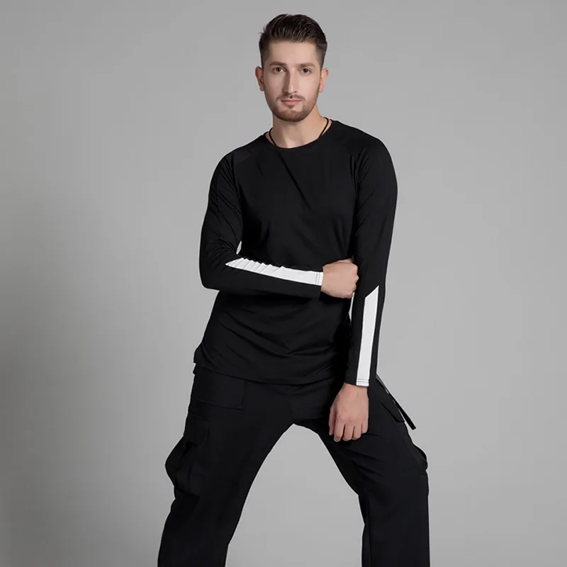 

Long Sleeve Ballroom Dance Tops Black Latin Practice Wear For Men Stage Costume Designer Clothes Tap Dance Wear JL3017