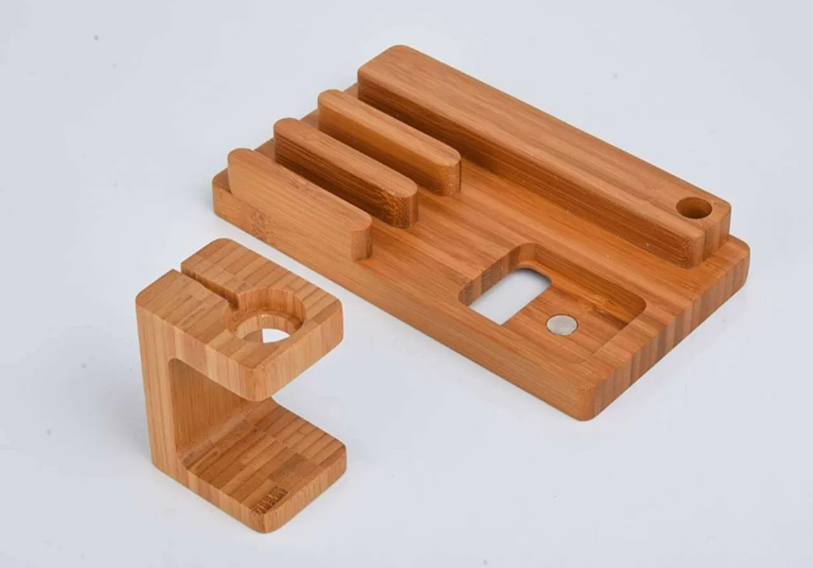4 USB Ports 3 in 1 Phone Watch Disassemble Bracket Charging Dock Stand Station Bamboo Base Charger Holder For Smartphone Tablet 4