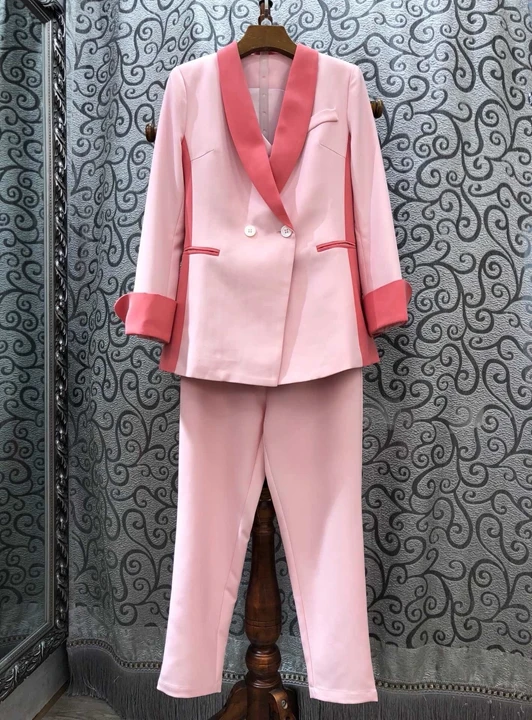 

Early Autumn 2019 New Woman Colour Turn-collar Symmetrical Pocket Jacket + Vest + trousers suit 801