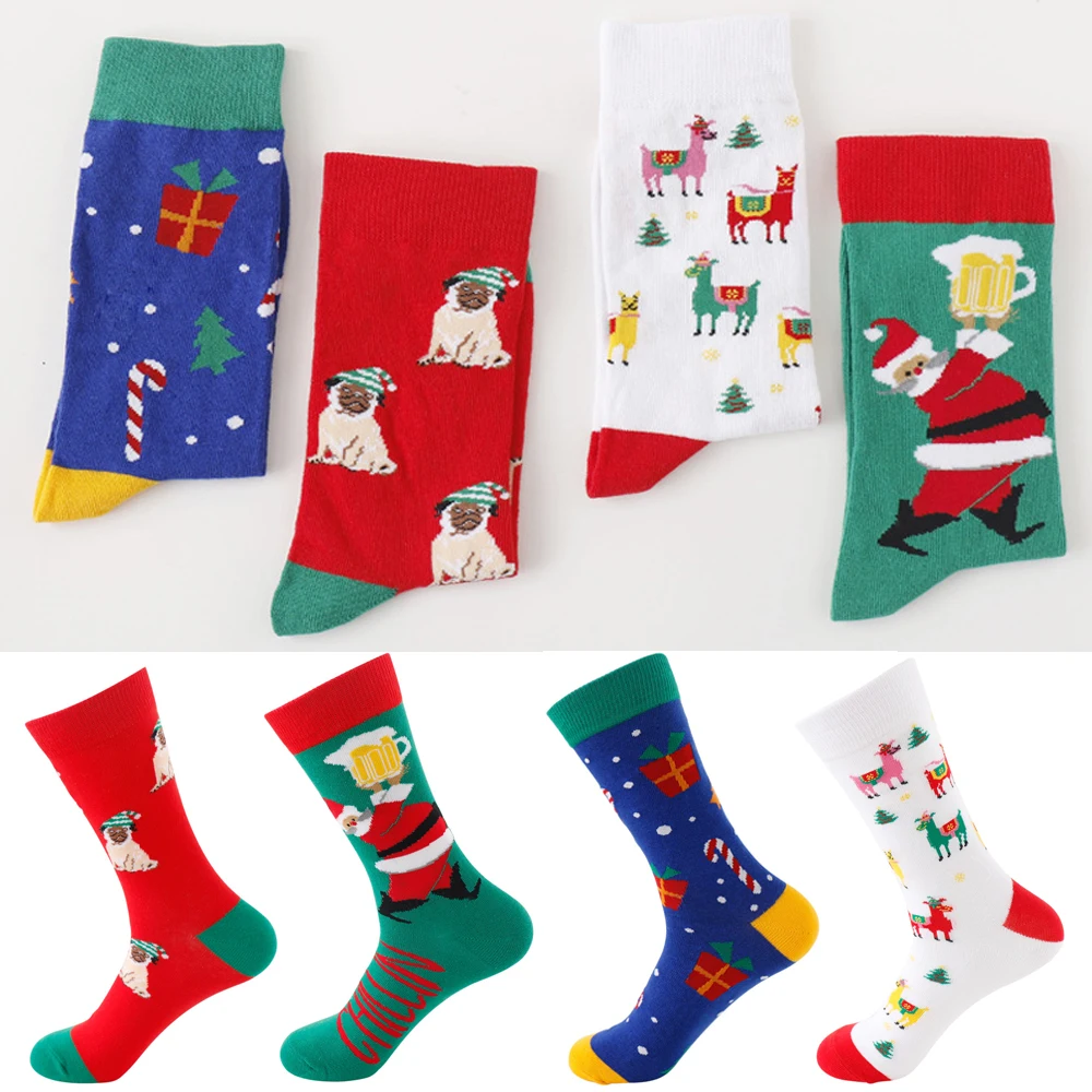 Осень зима новые модные красивые новогодние носки для женщин и мужчин Санта Клаус Олень теплые зимние рождественские забавные носки 4 цвета