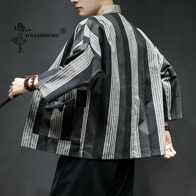 Кимоно Кардиган для мужчин юката модное хлопковое кимоно Повседневная рубашка куртка льняная ткань пальто традиционное японское кимоно азиатская одежда