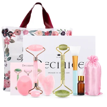 

6 IN 1 Jade Roller Kit Facial Jade Massage Roller Scraper Jade Massager Tools Slimming Natural Wrinkle Removal Face Massager