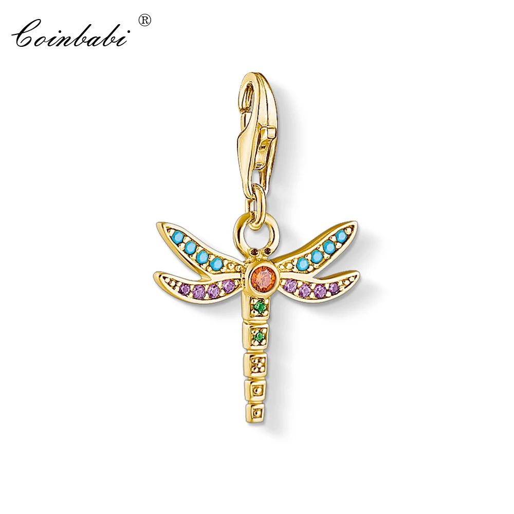 

Charm Pendant Golden Dragonfly,2020 Spring Fashion Jewelry Authentic 925 Sterling Silver Bohemia Gift For Women Fit Bracelet
