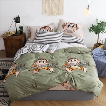 

BEST.WENSD Monkey bedspread bedding queen comforter bedding sets cartoon series striped bedsheet duvet cover set juego de cama