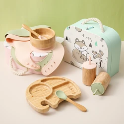 bebe copo de agua infantil bebê aparelho de jantar pratos Conjunto de alimentação do silicone dos pratos do bebê dos utensílios de mesa das crianças babadores colher criança garrafa prato dispensando presente caixa