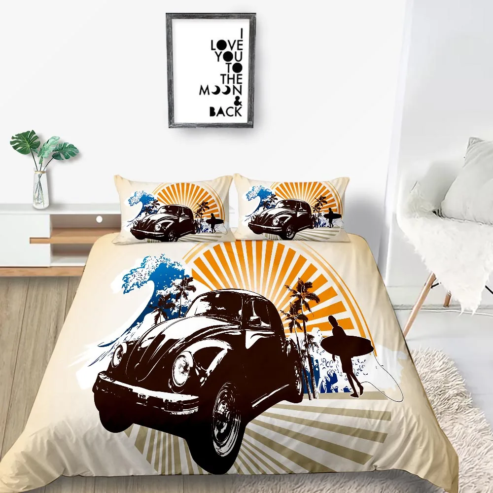

Hawaiian Bedding Set Self-driving Tour Creative Artistic Duvet Cover Wave King Queen Twin Full Single Double Comfortable Bed Set
