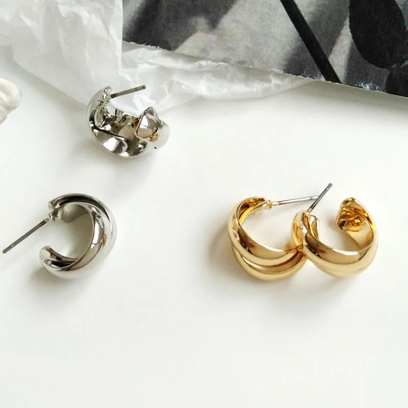 

Simple Silver Gold Double Circle Cross Big C Stud Earrings for Women Vintage Geometric C Studs Earings Fashion Jewelry brincos