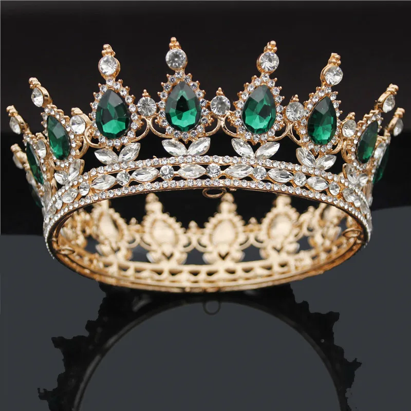 Винтажная королевская свадебная тиара, корона с зеленым кристаллом, женские головные украшения, свадебные диадемы и короны, свадебные украшения для волос, аксессуары - Окраска металла: Gold Green