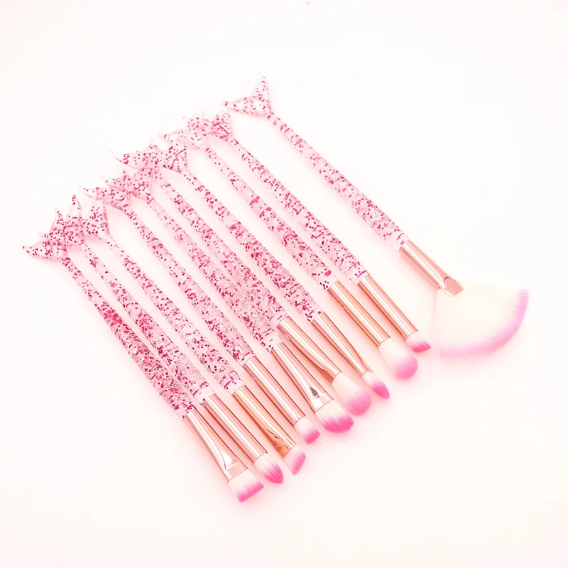 

10pcs Unicorn Mermaid Makeup Brushes Set Crystal Spiral Handle Foundation Blending Powder Crease Make Up Brush Cosmetic Tools