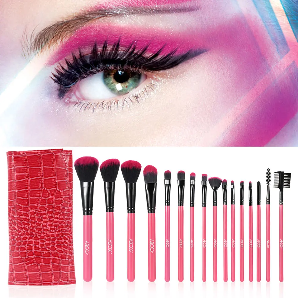 Abody 16Pcs Makeup Brushes Set Powder Foundation Eyeshadow Make Up Brush Kits Cosmetics Soft Synthetic Hair With PU Leather Case