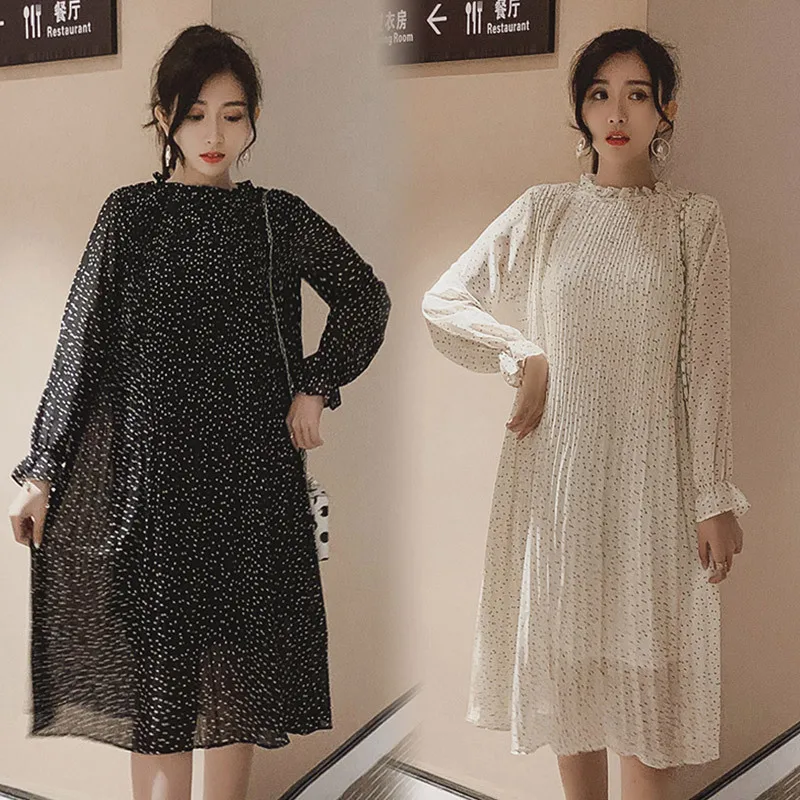 

Maternity Clothes 2019 Autumn New Style Korean-style Fashion Mid-length Versatile Base Have Lining Chiffon Pregnant Women Dress