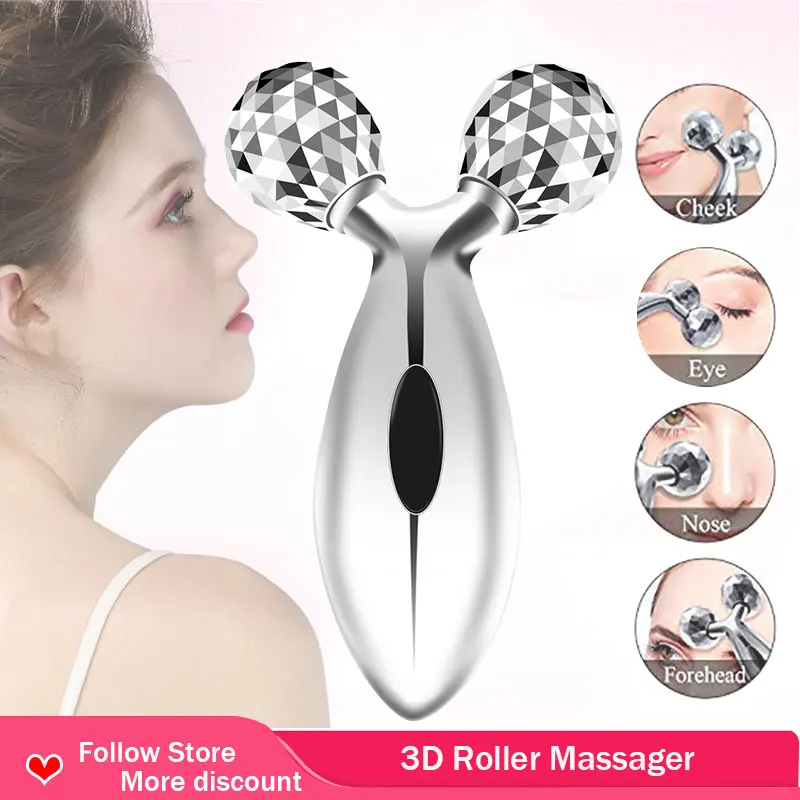 

3D Roller Massager 360 Rotate Silver Thin Face Full Body Shape Massager Lifting Wrinkle Remover Facial Massage Relaxation Tool