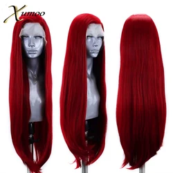 Long Bone Straight Red Synthetic Lace Front Wig Deep Wave Heat Resistant Fiber Cosplay Drag Queen Wigs For Black Women