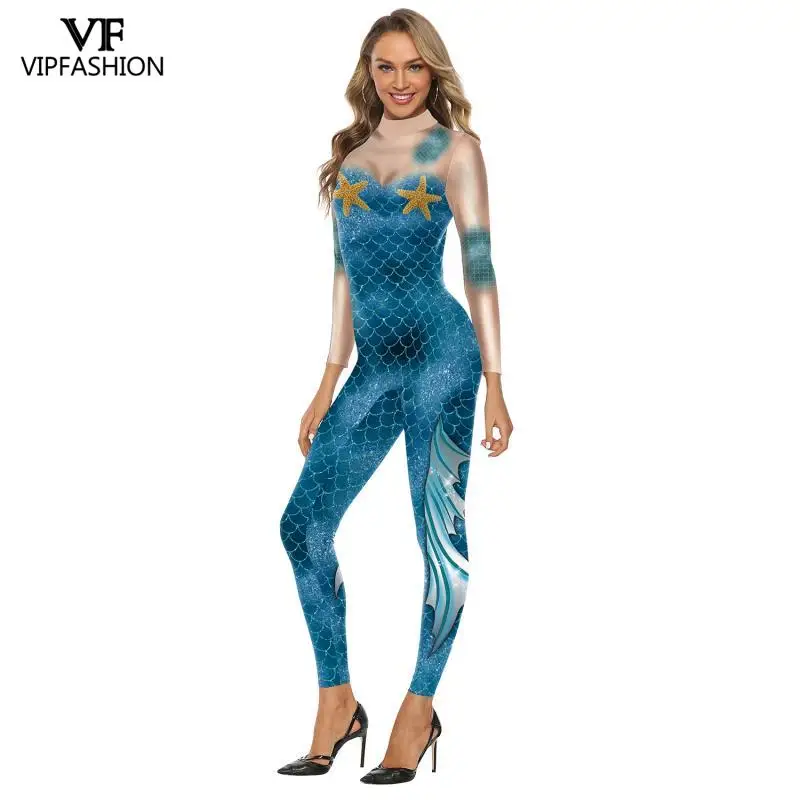 VIP новые модные Femme с принтом русалки комбинезоны вечерние танцевальные костюмы