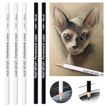 

5Pcs Black White Color Pencils - Permanent Color Drawing Pencil Oil-based Wooden Colored Pencils, 2 Colors of 3 White, 2 Black
