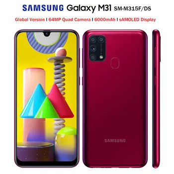 Перейти на Алиэкспресс и купить Смартфон Samsung Galaxy M31 M315F/DSN, глобальная версия, мобильный телефон, 6 ГБ 128 ГБ, Восьмиядерный процессор, 6,4 дюйма, 1080x2340P, 6000 мАч, 48 МП, NFC, Android 10