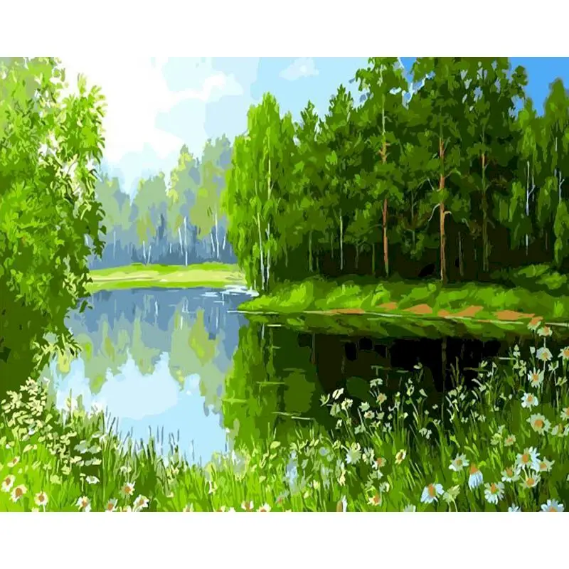 アクリル画 緑の花のデザイン S0c65be0b0f5e41f6864ea97efd488
