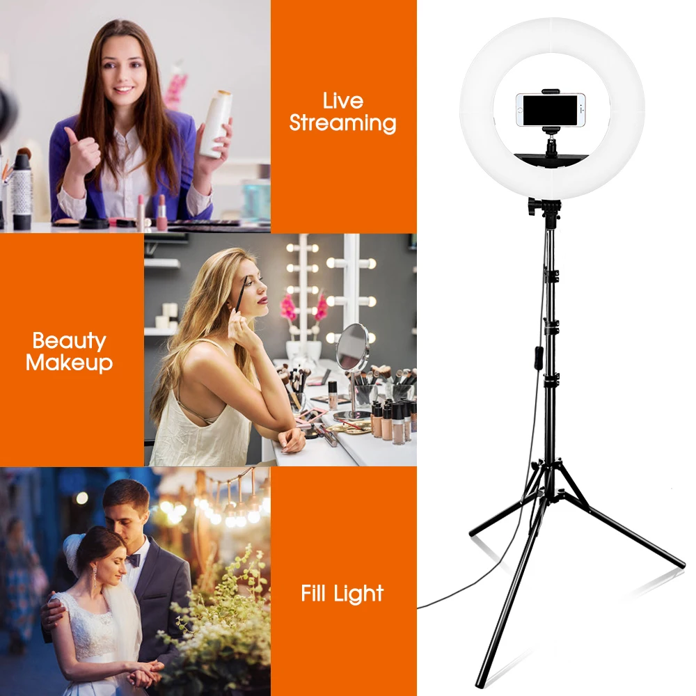 SPASH RL-12A LED Ring Light Photography Lighting Bi-color 3200K 5500K CRI90 Ring Lamps for Vlog Camera Youtube Photo Lamp 14inch 10