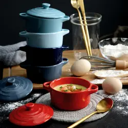 Бытовая кухонная керамическая чаша для выпечки, многоцветная суповая миска с крышкой, противоскользящая яичная супница