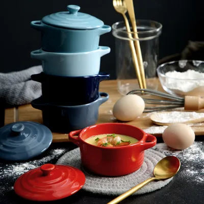 

Household kitchen ear ceramic baking bowl Multi-color soup bowl with lid Anti-scalling egg noodle bowl
