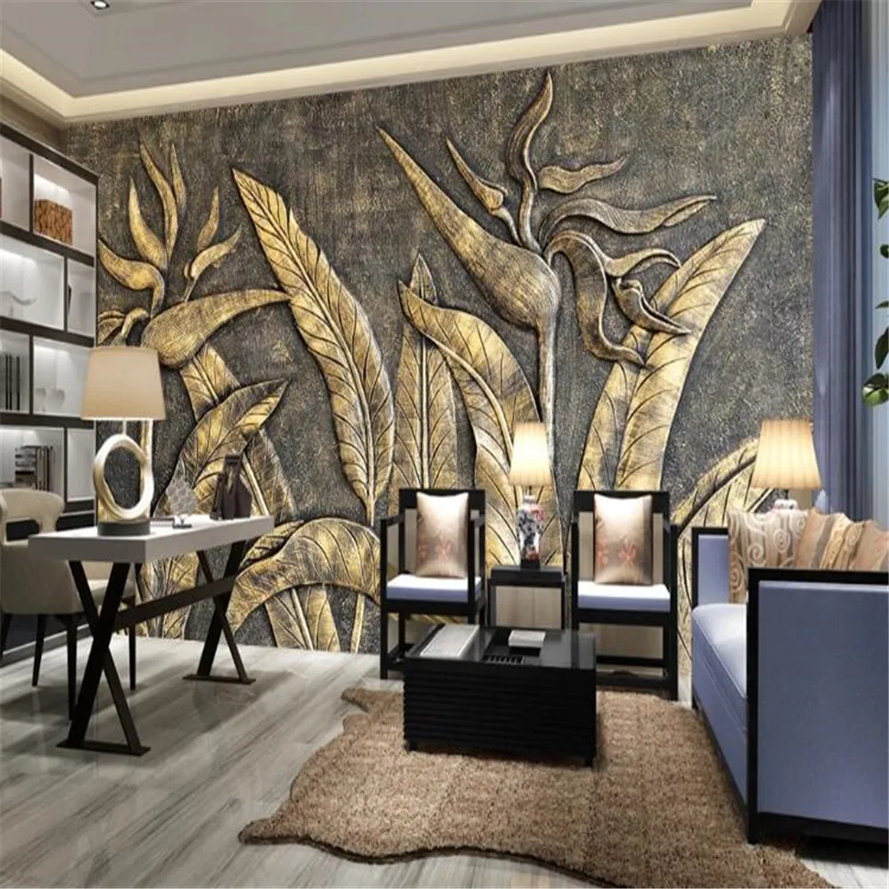

milofi golden bird of paradise sculpture wall background wall painting wallpaper
