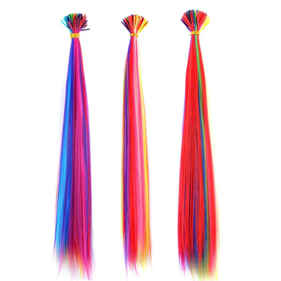 Synthetic Hair Dye Rainbow Fake Hair Extensions Keratin I-tip Colored Stands of Extension Pieces Hair Extensions