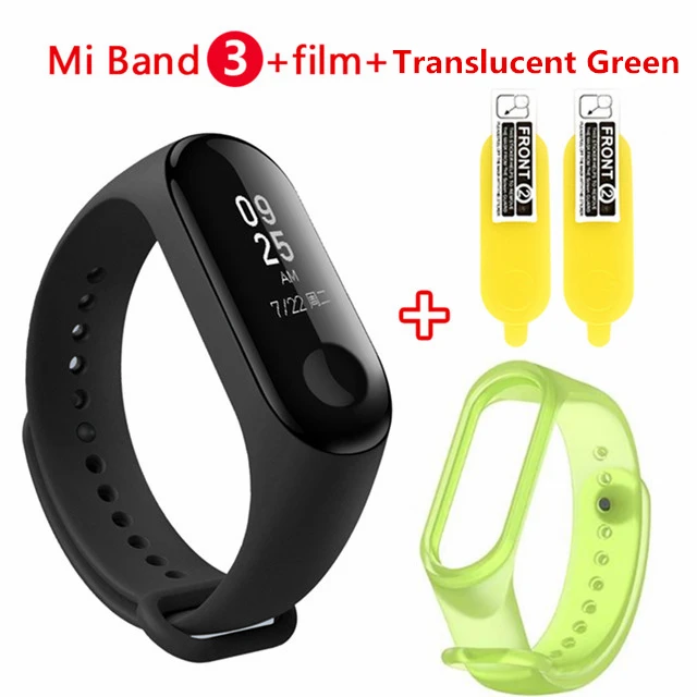 Origina Xiaomi mi Band 3 Смарт-Браслет фитнес-браслет mi Band 3 сенсорный экран частота сердечных сокращений смарт-браслет для Android IOS - Цвет: Translucent Green