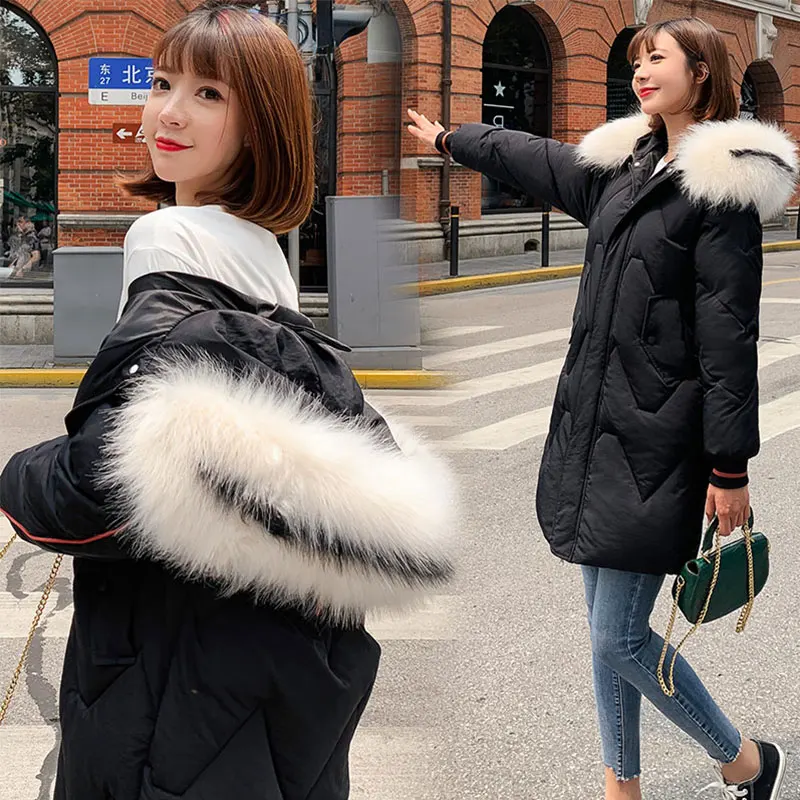 

Chic Long Fur Coat Women Hooded Bakery Oversize Winter Down Coat Thick Warm Jacket Cotton Padded Wadded Parkas Big Pocket