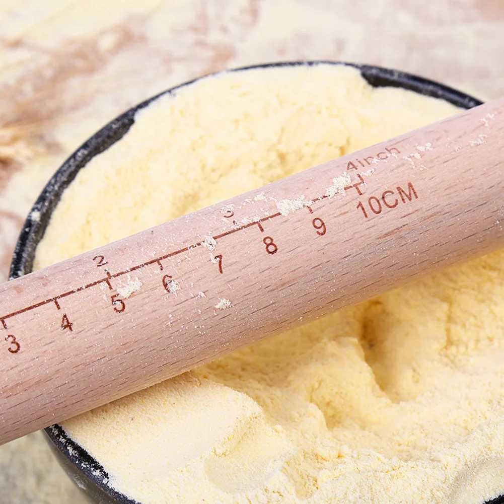 Scaled Solid Wood Rolling Pin Kitchen Baking Utensils Non-stick for Making Biscuits and Pastry Dough