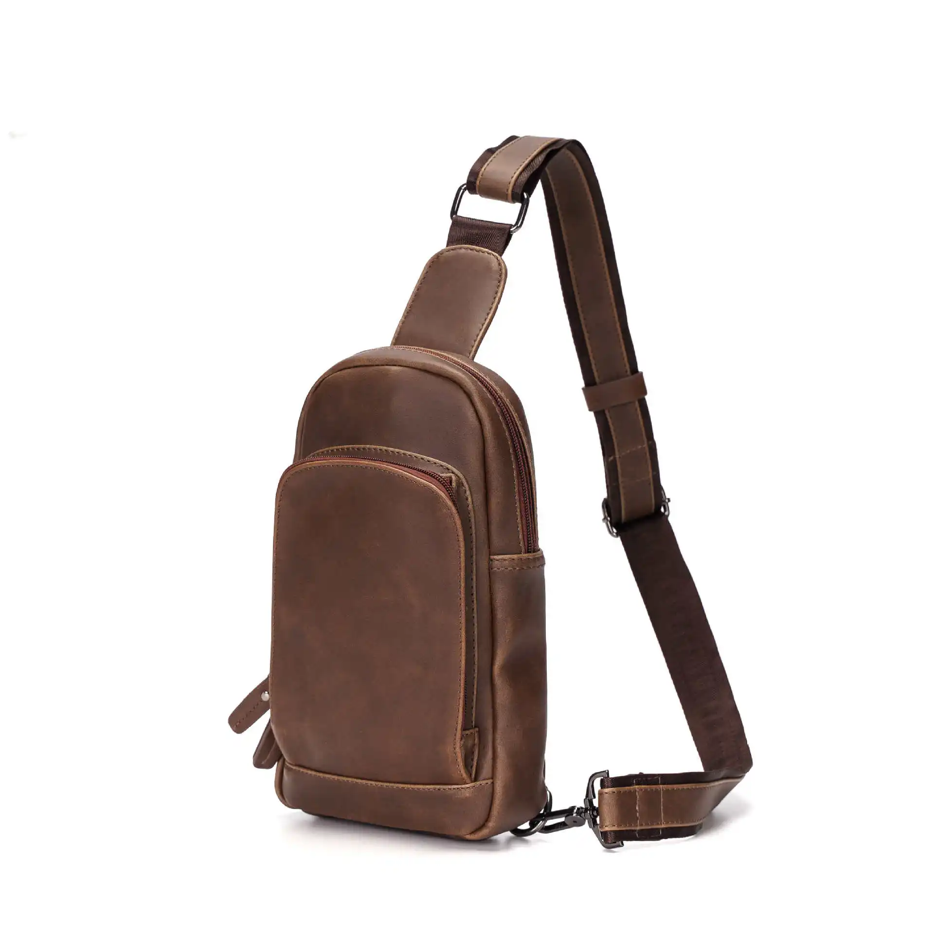 New Chest Bag Men's Crazy Horse PU Leather Sling Bag Large Capacity Men's Bag Crossbody Bags Travel Bags