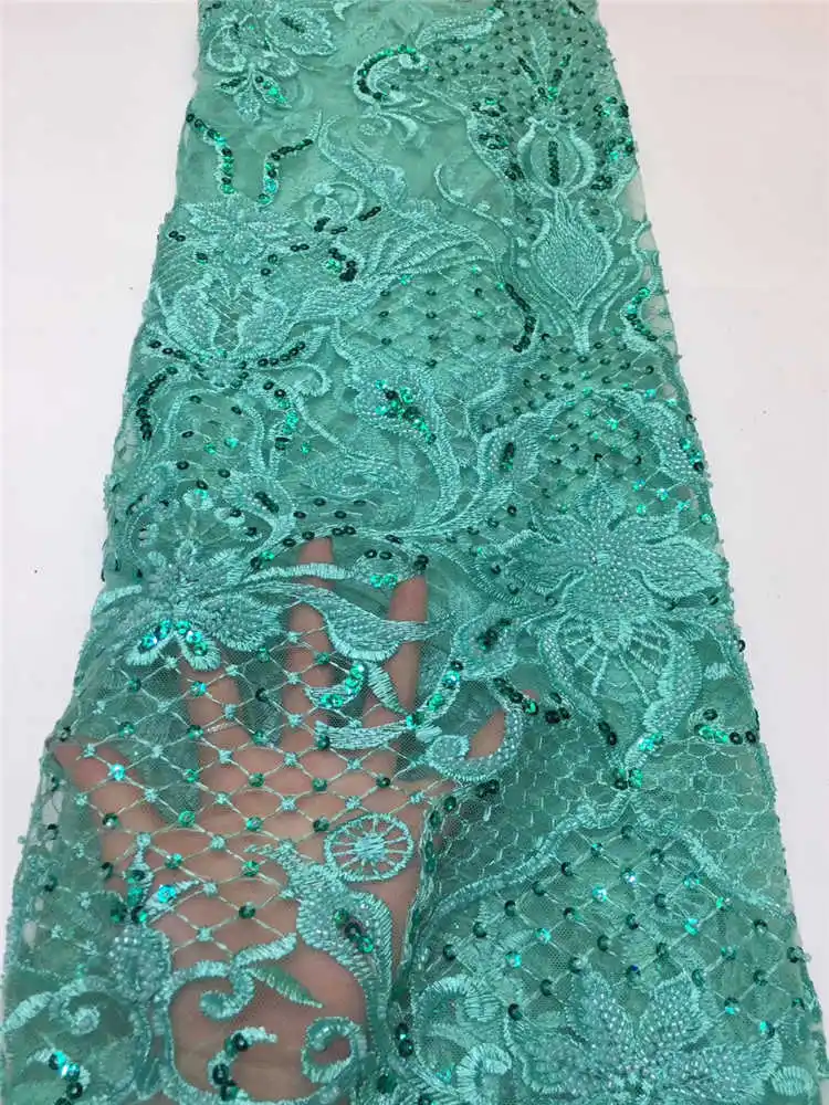 

2020Latest Nigerian hand made beaded with heavy stones fabric for African Wedding long dresses 5yards/pcs