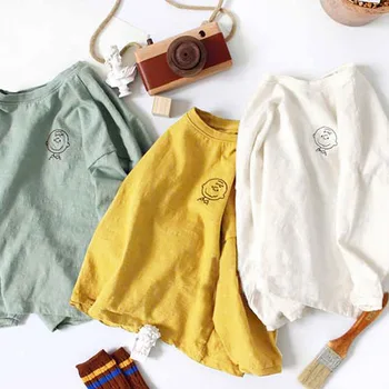 

3280 Spring 2020 New Korean Boys And Girls Simple Lovely Cartoon Cotton All-around T-shirt Long Sleeve Kids Shirt Children Top