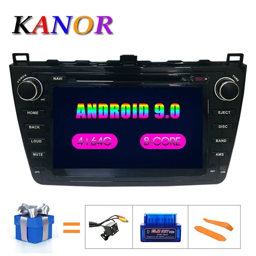 KANOR Android 9,0 4+ 64g 8 ядерный ips 2din автомобильный радиоприемник для Mazda 6 Ruiyi 2008 2009 2010 2011 2012 wifi gps DVD плеер мультимедийный ПК