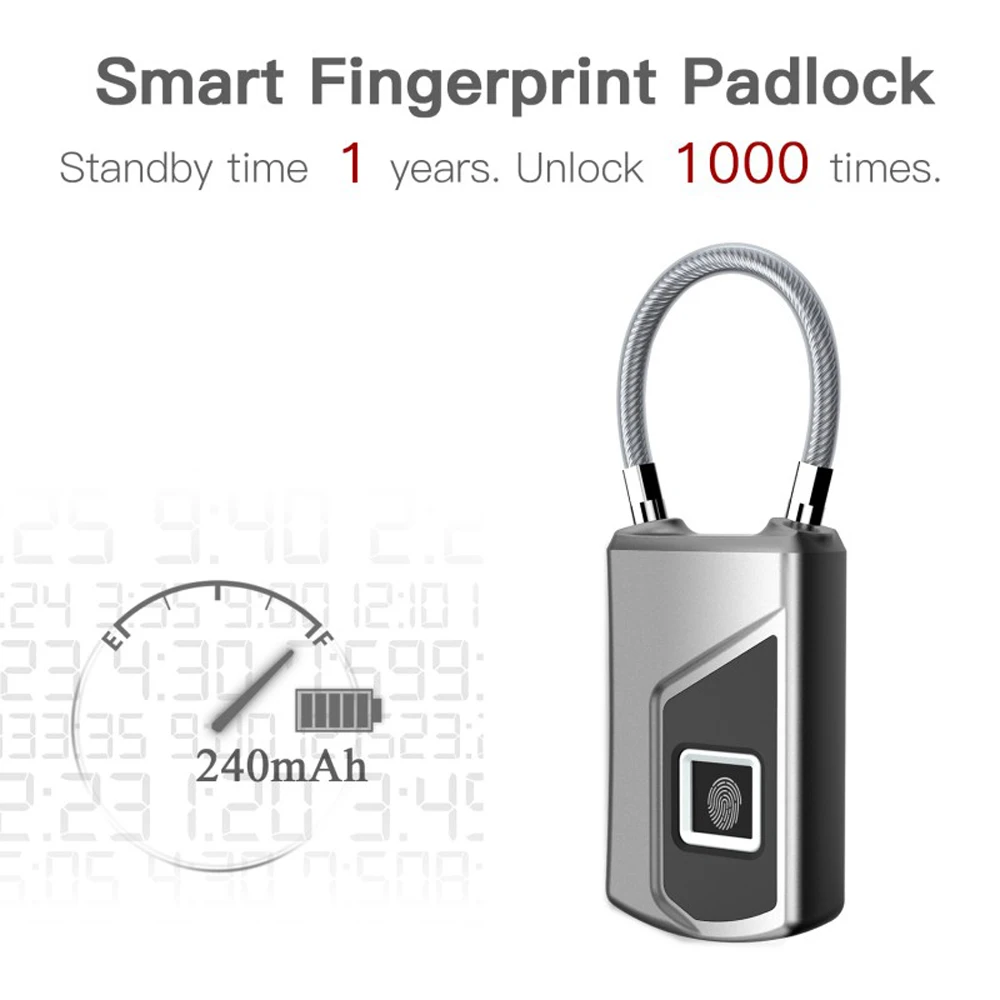 USB Rechargeable L1 Smart Keyless Fingerprint Lock IP66 Waterproof Padlock Anti-Theft Security Lock for Door Luggage Case