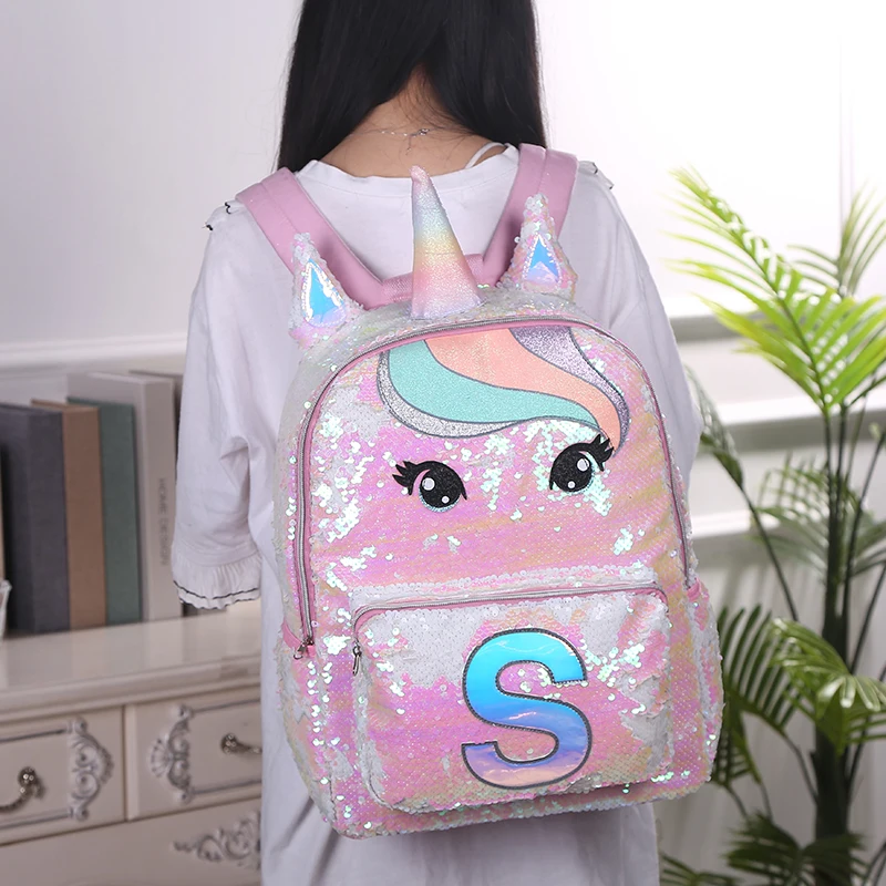 

Girl Sequin Mermaid Backpack Children Large Zipper Unicorn Schoolbag Teenager Hologram Heart Love Backpack For School Travel Bag