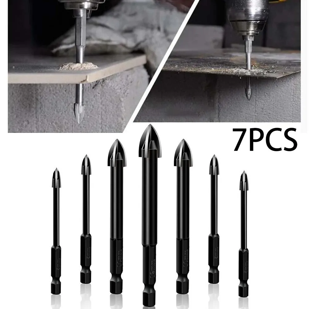 

7 Pcs Efficient Universal Drilling Tool Multifunctional Cross Alloy Drill Bits Woodworking Tools Metal Drills