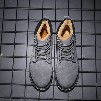 

2019 winter men's snow boots men's fashion suede tie plus velvet thick warm winter snow boots students non-slip Martin boots