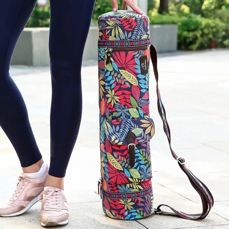 Casual Exercise Fitness Carrier Waterproof Practical Portable Case Yoga Mat Bag Shoulder Gym Leaves Print Adjustable Strap