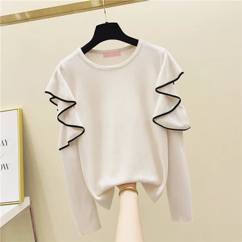 

Ruffled Long Sleeve Sweater Femme Round Neck Pullover Women's 2020 Autumn and Winter New Loose Sweaters Lady Chic Top Jumpers